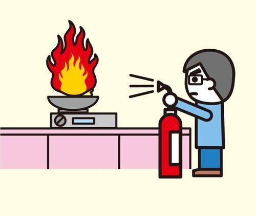イラスト:消火器を使う男性