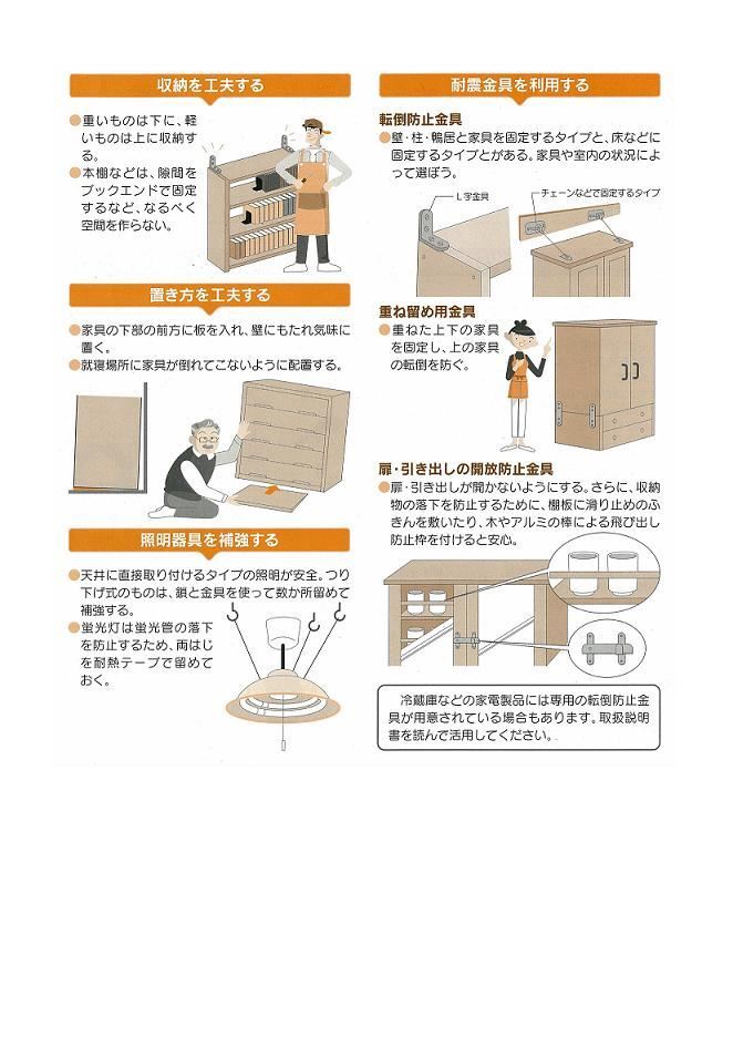 イラスト:家具の転倒・落下を防ぐ方法