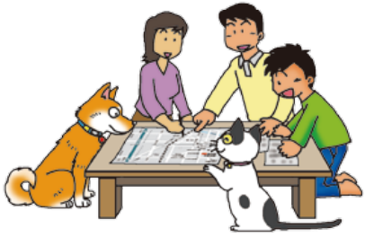 イラスト:災害時のペットについての家族会議